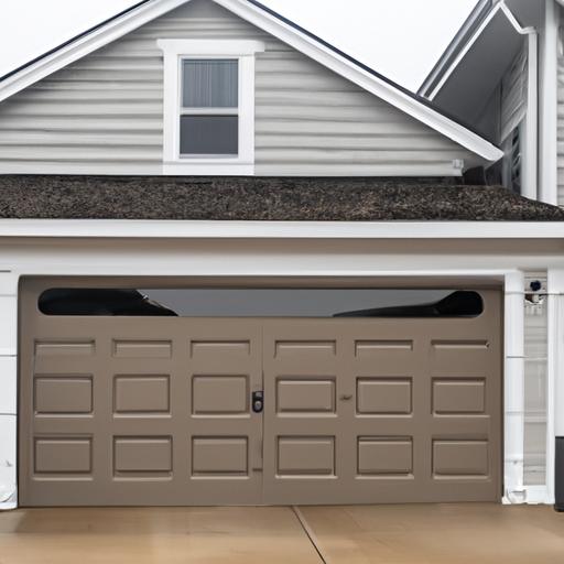 Sectional garage door on a coastal New England home in Scituate with a durable finish, driveway and architectural detail visible.