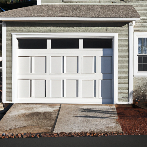 Suburban home in Scituate, MA with an insulated sectional garage door, visible weatherstripping and threshold.