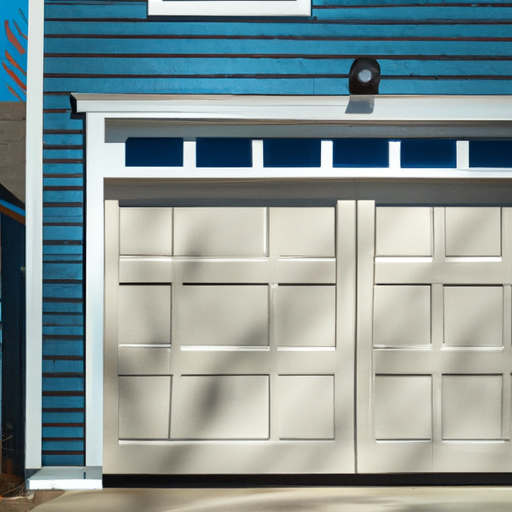 Suburban Scituate garage door, wood panels and visible hardware at mid-morning light near the coast.