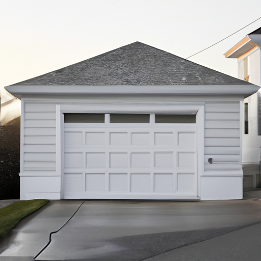 Cape-style Scituate home with a closed white sectional garage door on a damp coastal street under overcast sky.